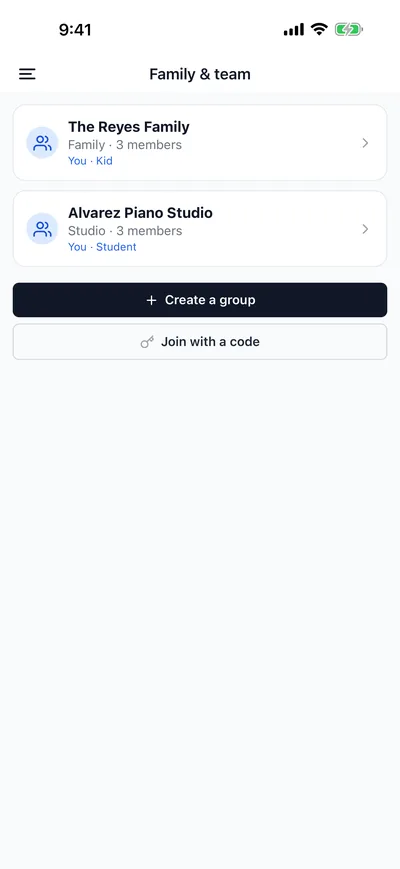 Join with a code: clients enter the trainer's invite code and see the brand preview before joining